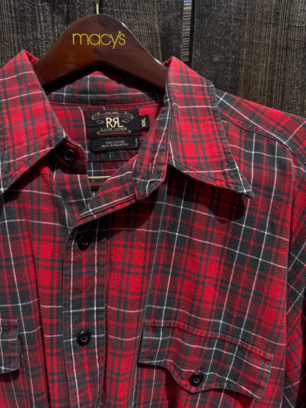 RRL by Ralph Lauren Red & Black Plaid Button-Up Shirt Western Workwear